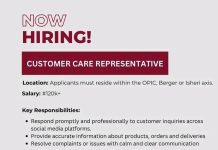 Customer Care Representative Job in Lagos – ₦120,000 Salary | Apply Now Customer Care Representative Job in Lagos – ₦120,000 Salary | Apply Now
